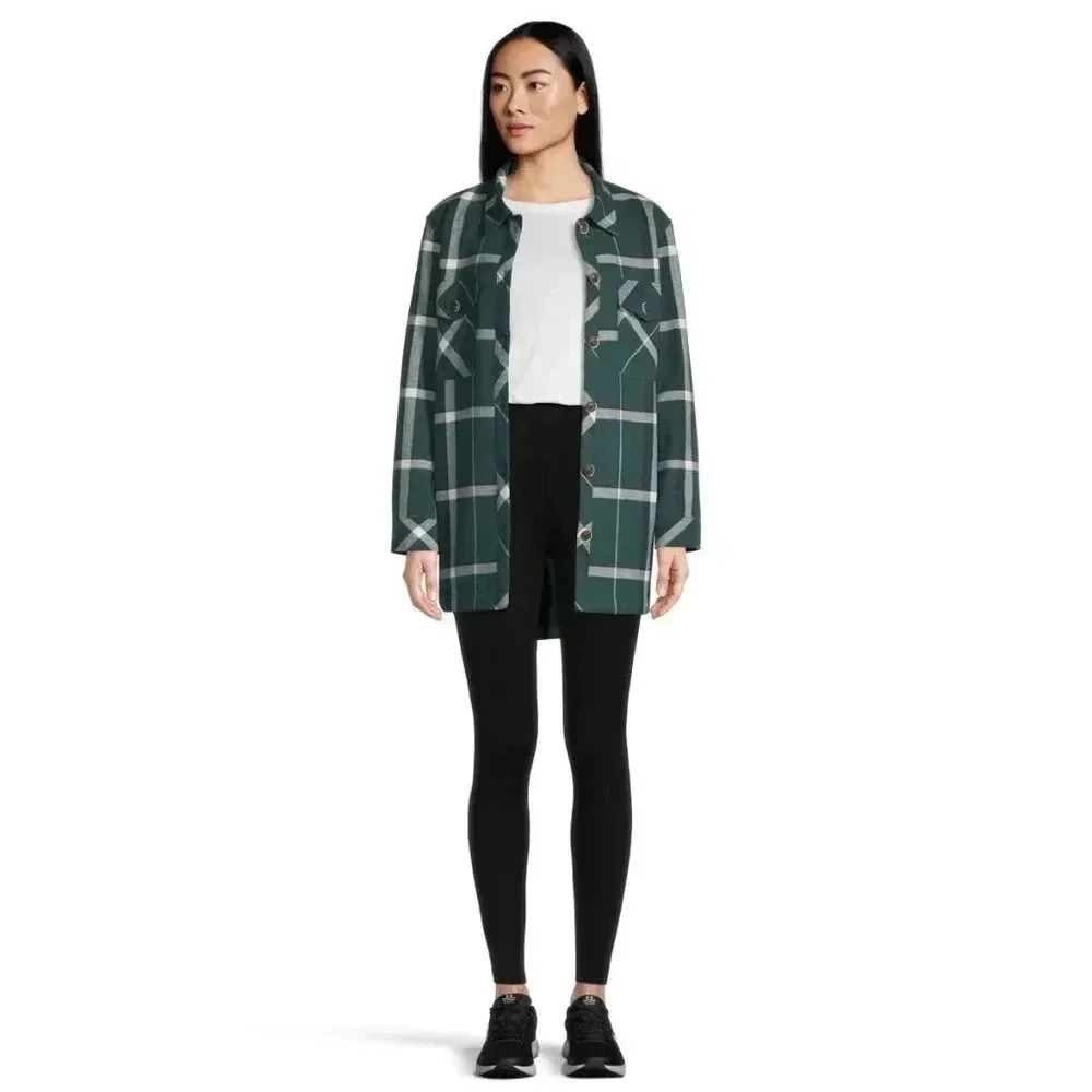 Woods Women's Evelyn Flannel Shacket Relaxed Fit Small Green Plaid